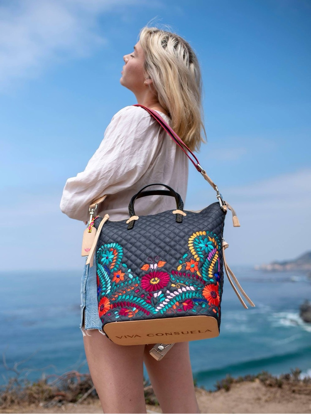 Consuela Venice Playa Sling Bag Embroidered Quilted Handbag